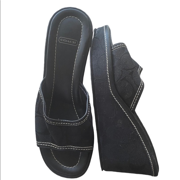 Coach Shoes - Coach “Connie” black/black fabric platform monogram sandals size: 6